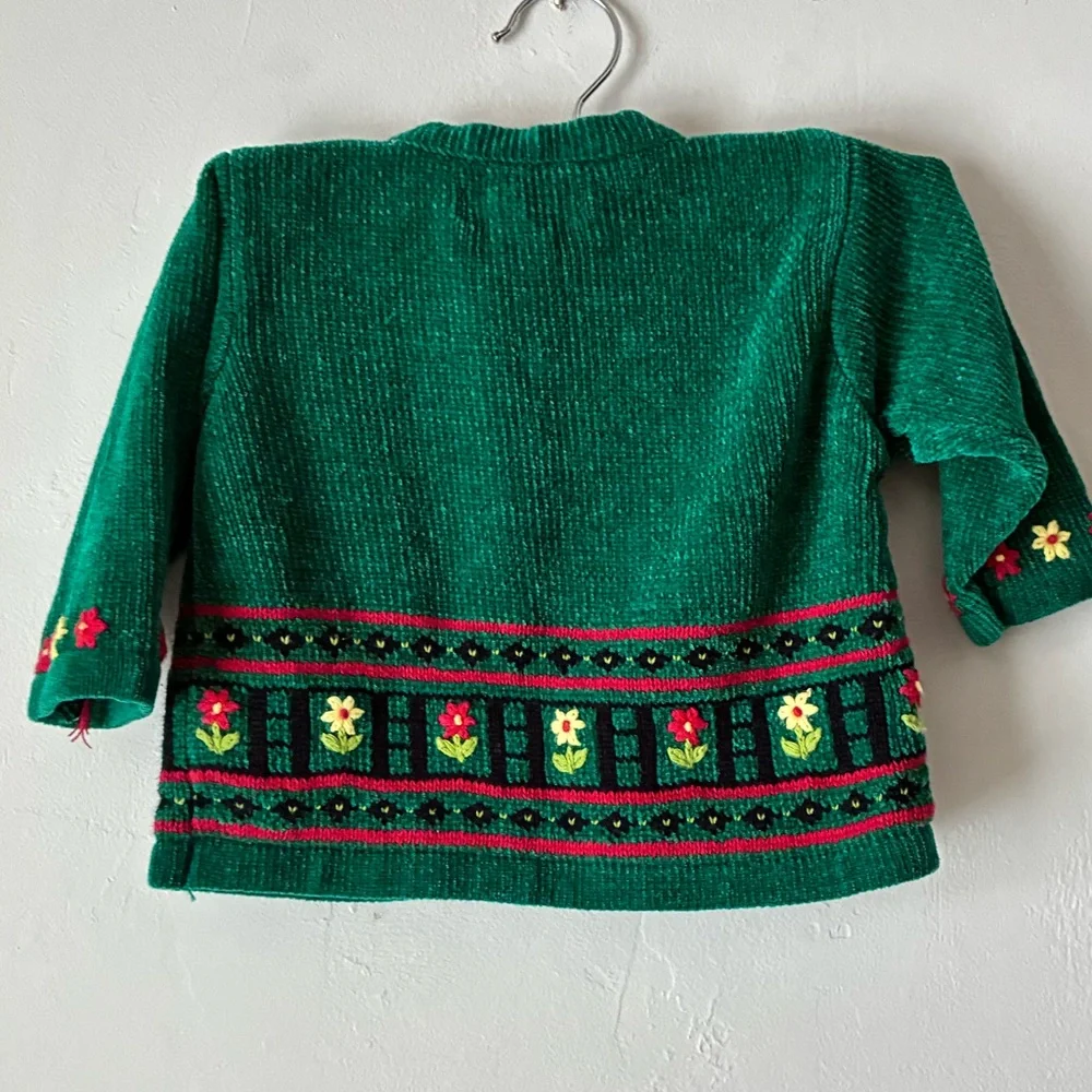 Vintage Gymboree Green Floral Cross-stitched Cardigan